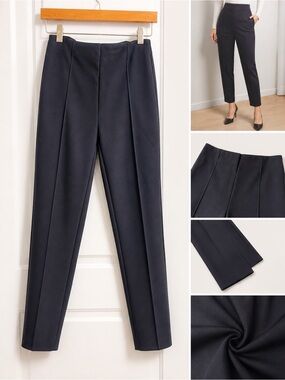 High-Waist Straight-Leg Pants - Black